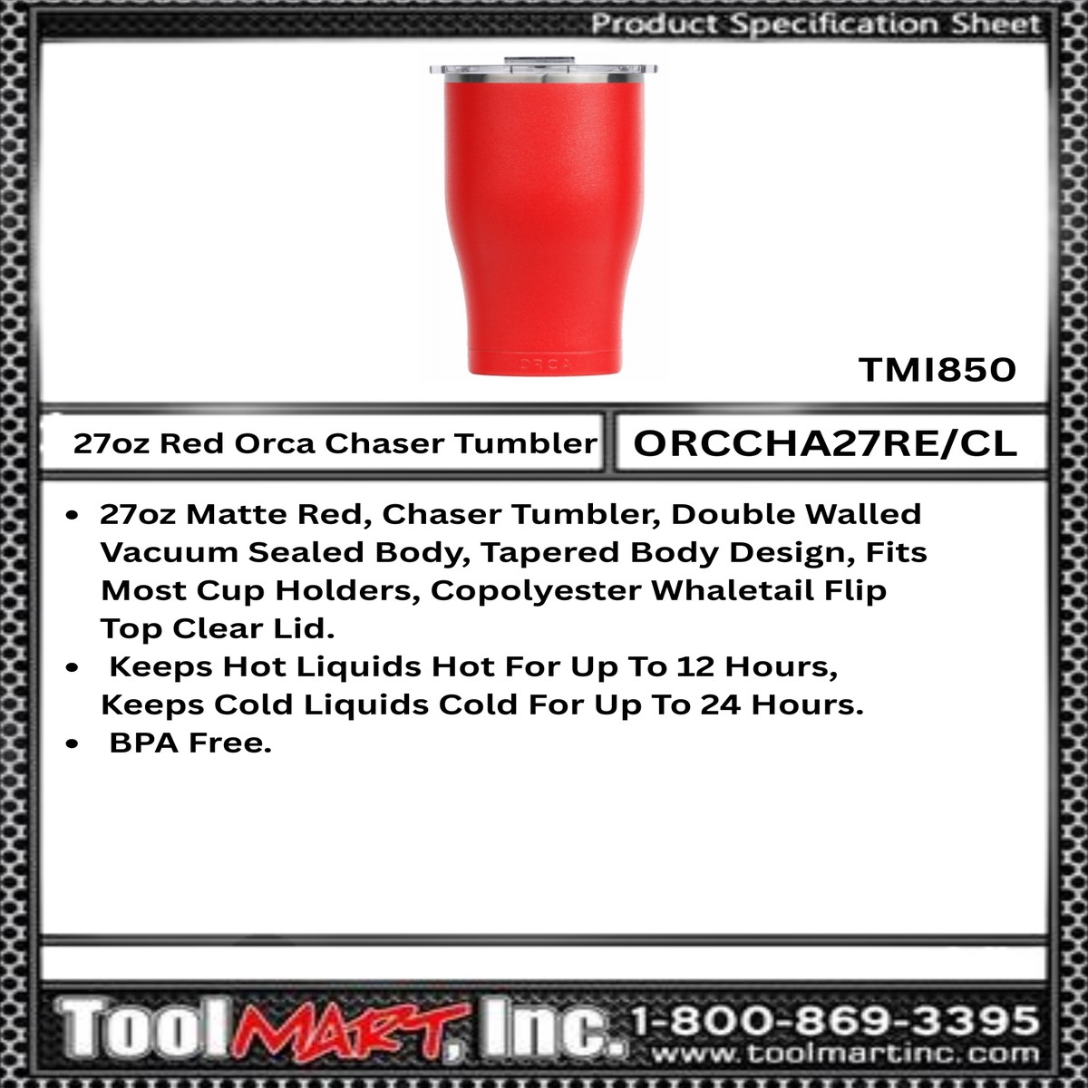 27 oz Red Orca Chaser Tumber