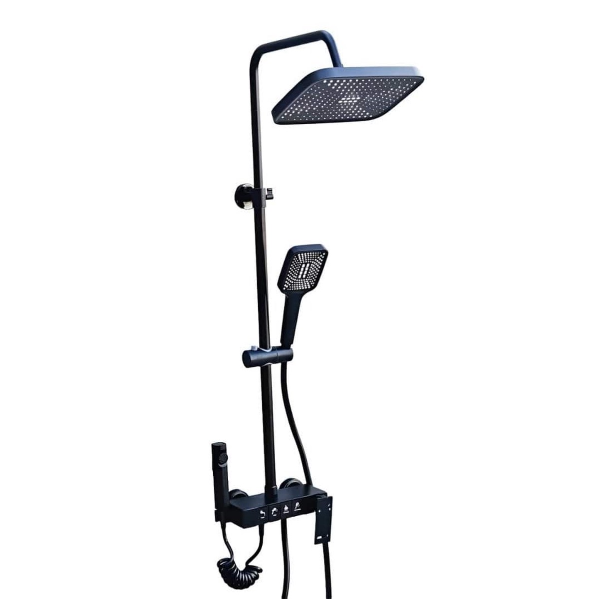 Black Wall Mounted Four-Function Rain Shower Set With Piano Key Shower System