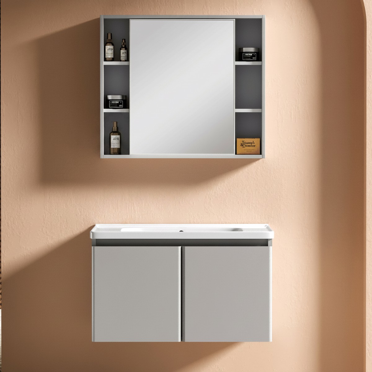 Wahkit Silver Grey PVC Bathroom Vanity with Mirror 800mm - K-0360