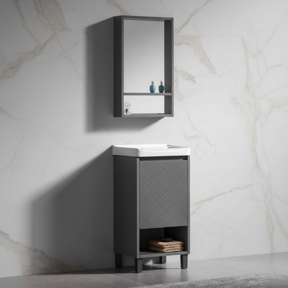Wahkit Tall Charcoal Grey Plywood Bathroom Vanity with Basin and Mirror 430mm - K-9064B