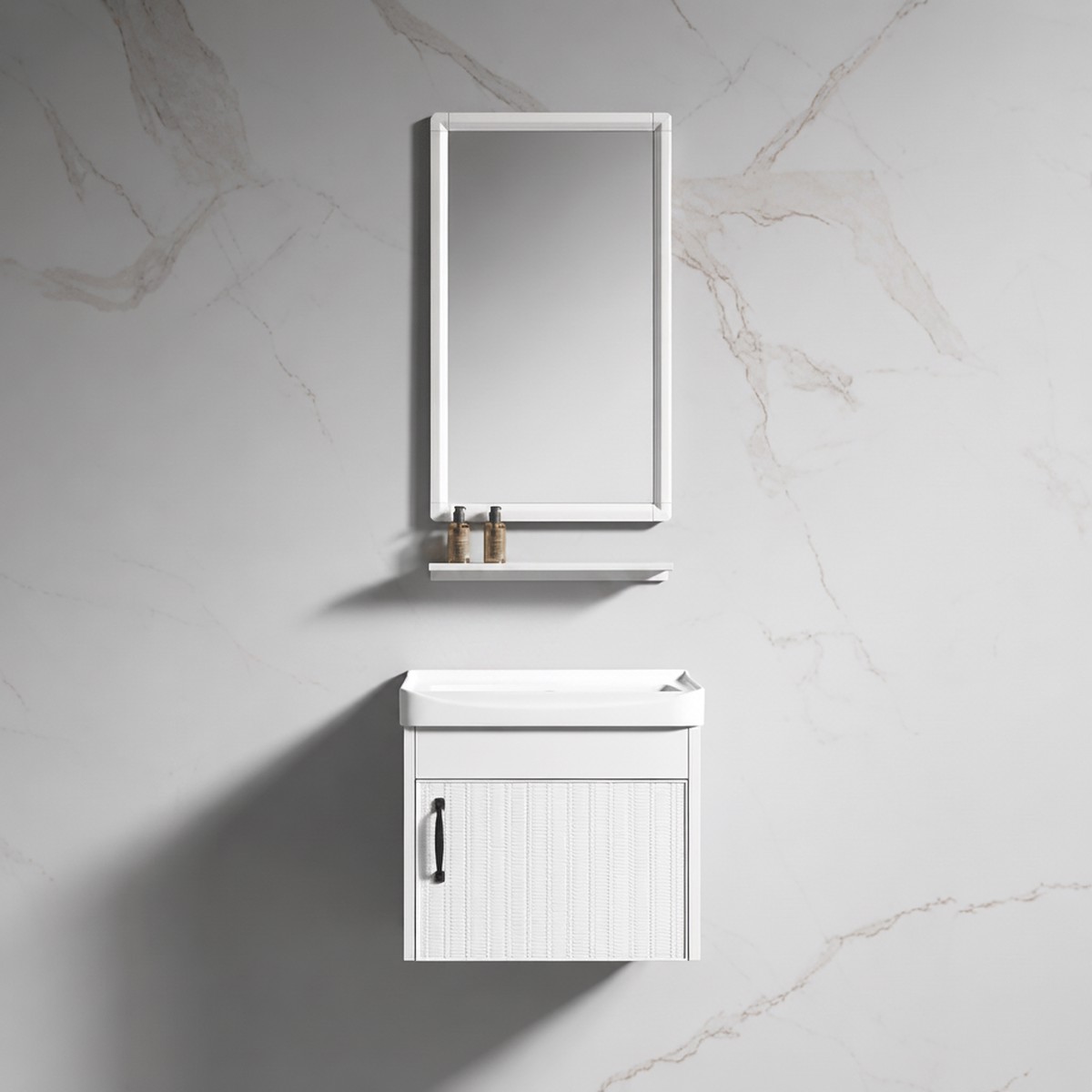 Wahkit White Compact PVC Bathroom Vanity with Basin and Mirror 430mm - K-9923