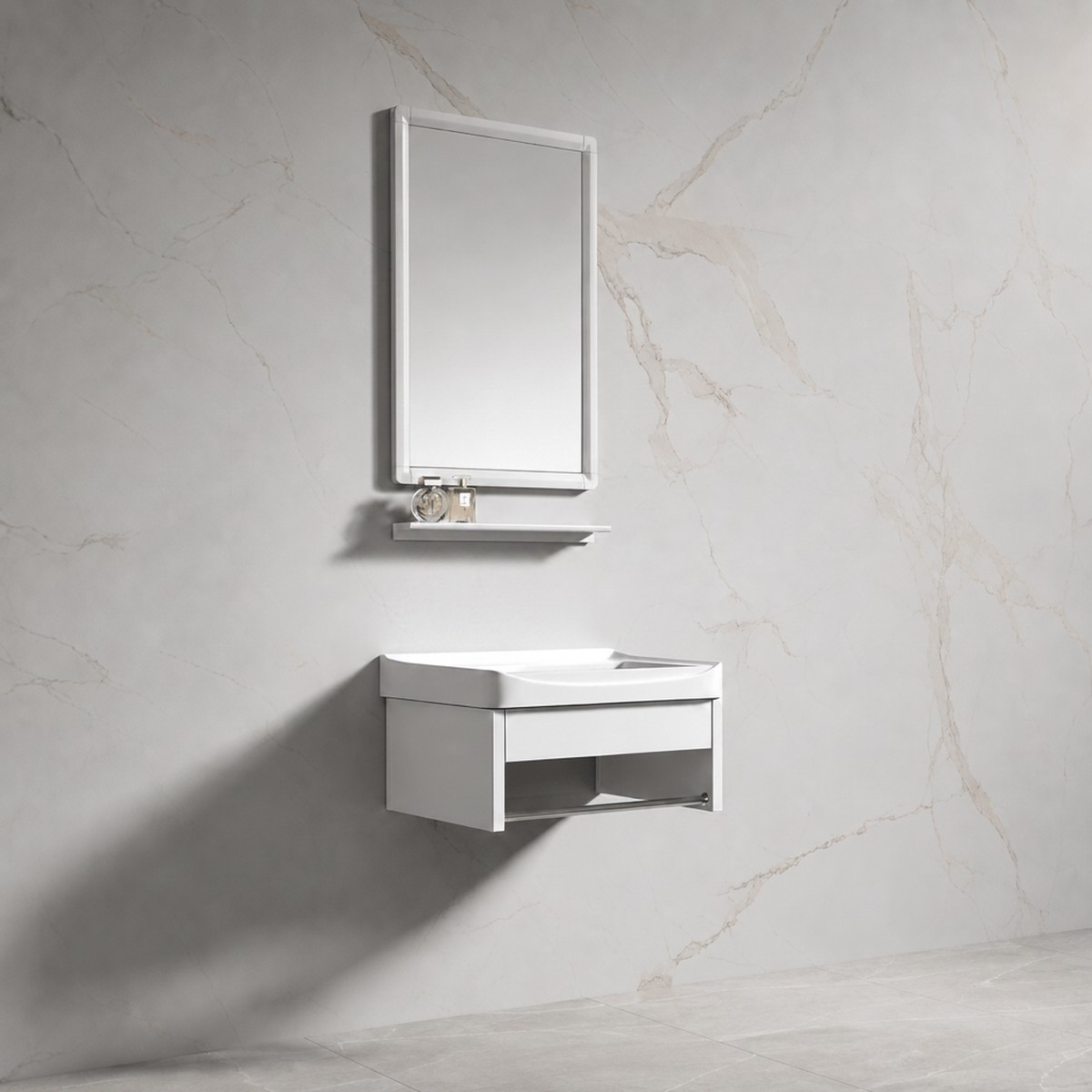 Wahkit White Floating Compact PVC Bathroom Vanity with Mirror 430mm - K-9908