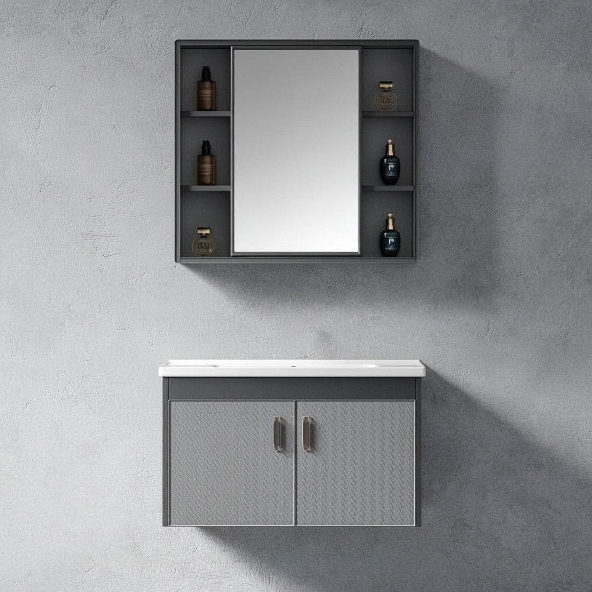 Wahkit Grey Textured PVC Bathroom Vanity with Basin and Mirror Cabinet 600mm - K-0356C