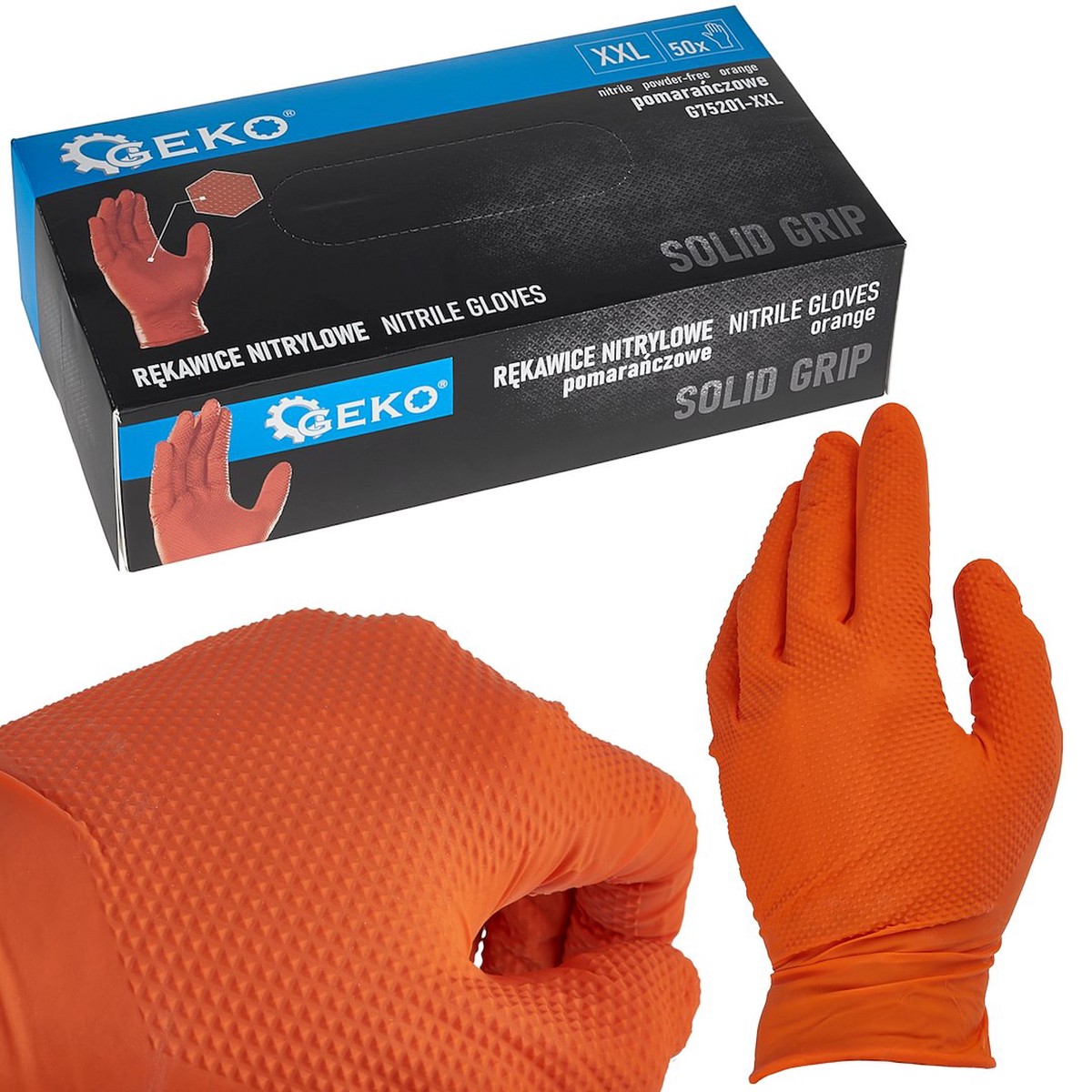 Nitriilkindad SOLID GRIP 50 tk suurus XXL, oran (F19)