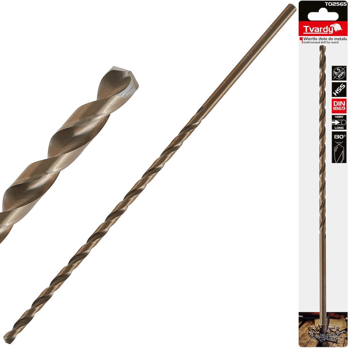 Pikk HSS DIN1869 6.5 x 275 mm kuldne metallipuur keerdpuurile